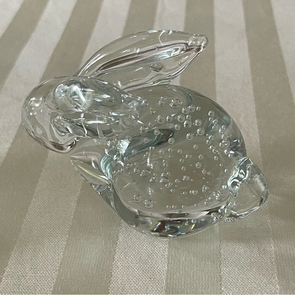 Three Paperweights 2 Vintage Clear Round Glass With Bubbles Murano Style & Bunny - Picture 16 of 16